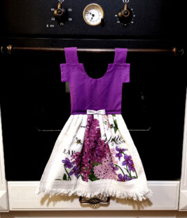 Prosop de bucătărie tip rochiță - imprimeu cu flori de liliac
